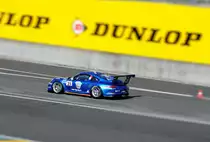 Mitzieher beim Porsche Cup France #23 , Porsche 911 GT3 Type 991, beim Training zum Vorrennen der 24h von Le Mans 2014. Tilt Shift (Miniatureffekt) bearbeitet.