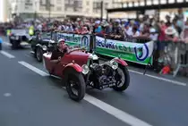 Morgan Dreirad bei der 20. Fahrerparade am 13.6.2014, zur 82. 24h Le Mans. Tilt-Shift (Miniatureffekt) bearbeitet.  