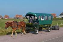 . Mit diesem Planwagen werden ausser Hochzeits- und Inselrundfahrten auch die Feriengste mit ihrem Gepck vom Fhranleger abgeholt bzw hingebracht. Dies gesehen auf der Insel Baltrum am 06.10.2014.