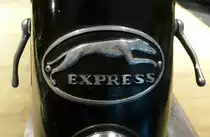 EXPRESS Werke AG in Neumarkt/Oberpfalz, Logo am Hinterradschutzblech eines Oldtimer-Motorrades, die Firma baute von 1884-1959 Fahrr�der, Motorr�der und PKW, Nov.2014